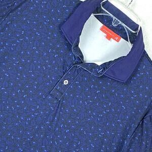 Redvanly Polo Shirt Mens L Blue Floral AOP Performance Preppy Stretch Golf